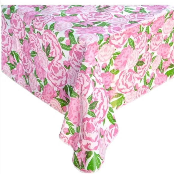 Pink Peonies Flannel Back Table Cover, 52” x 70”
