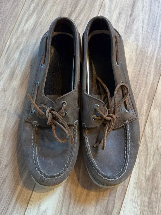 Sperry top sider slip on brown boat shoes