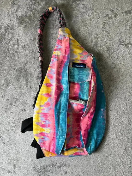 KAVU Rope Sling Bag Tie Dye Crossbody Backpack Festival Hiking Colorful‎ Cotton