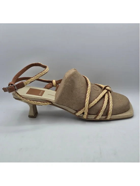 Women's Dolce Vita Beige Brown Braided Strap Kitten Heel Sandals Size 6