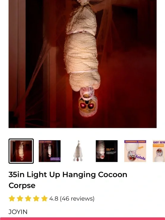 Halloween Decor- 35in Light-Up Hanging Cocoon Corpse - White