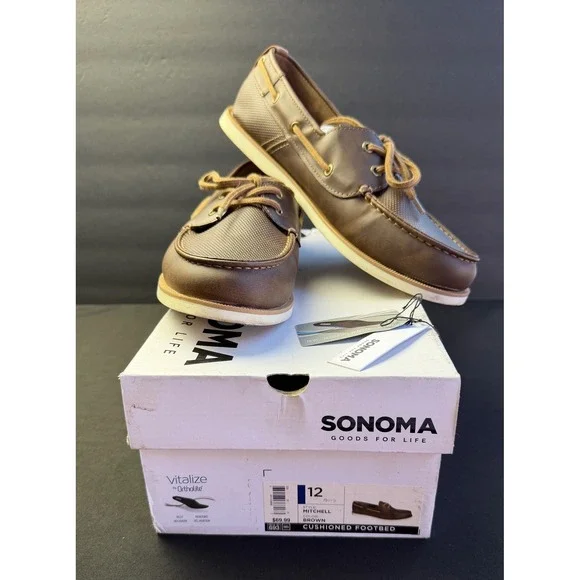 Sonoma Mitchell Boat Shoes Sz 12 Brown Ortholite Cushioned‎ Nautical Deck Loafer