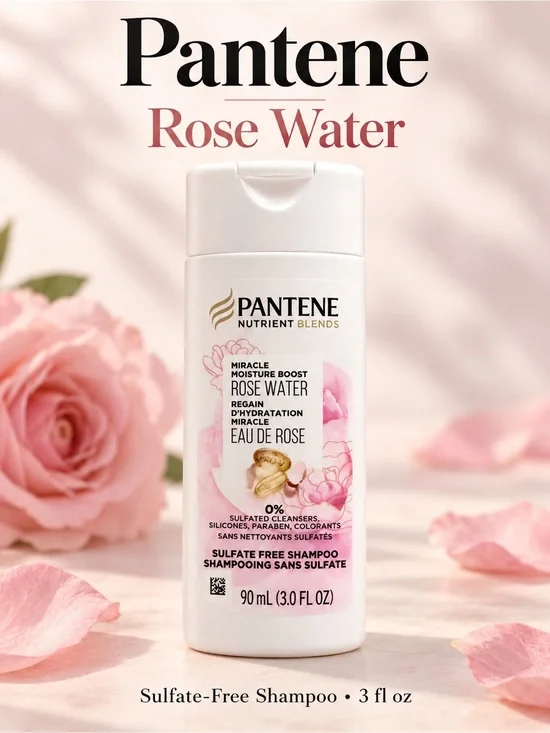 Pantene Rose Water Sulfate-Free Shampoo — Hydrating Pink Formula