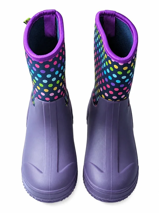 Kids Purple Dot-Trim Rain Boots