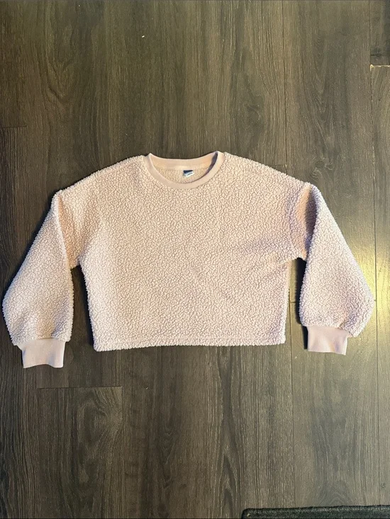 Old Navy Light Pink Sherpa Cropped Crewneck Sweatshirt, Size L 10-12