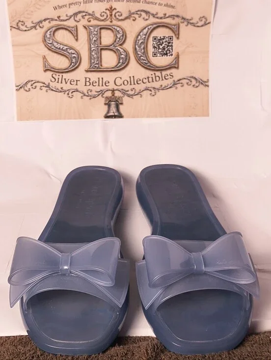 Kate Spade Slate Blue Translucent Jelly Bow Slide Sandals Women's Size 11