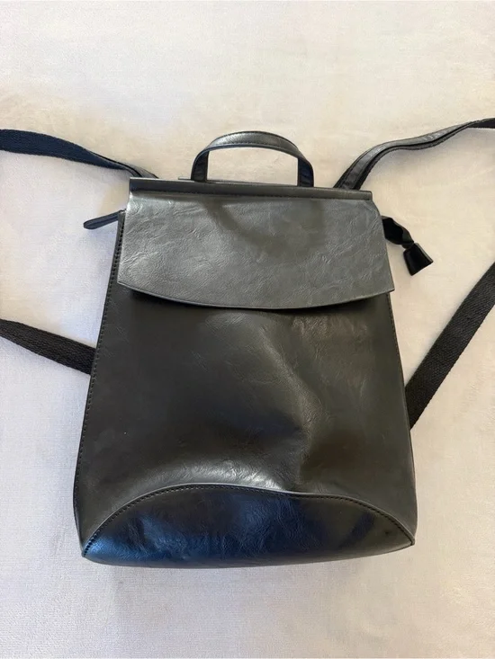 Black Leather Mini Backpack & Converts into a Shoulder/Crossbody Bag