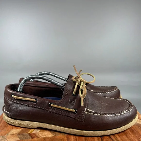 Sperry Top-Sider Mens 11W Authentic Original 2-Eye Brown Leather Boat Shoes
