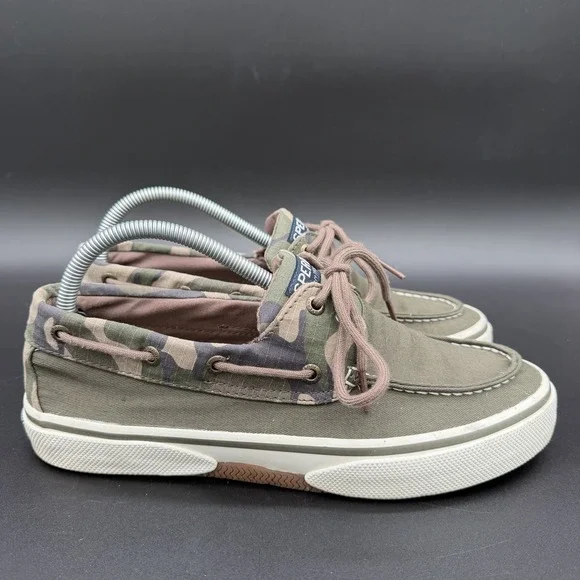Sperry Halyard 2 Eye Camo Boat Shoes Mens Size 8.5‎ M Olive Green Canvas