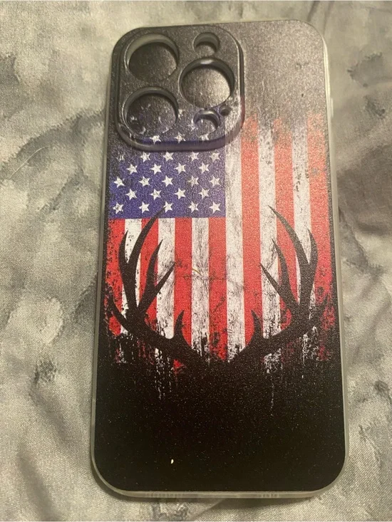 American Flag Antler Graphic Phone Case - Black Red Blue iPhone 14 Pro