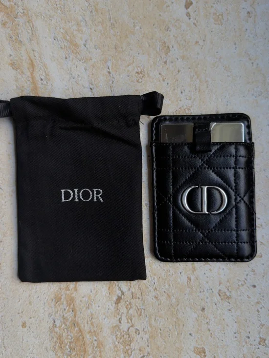 Dior Black Quilted Leather Card Slot Phone Wallet with CD Detail