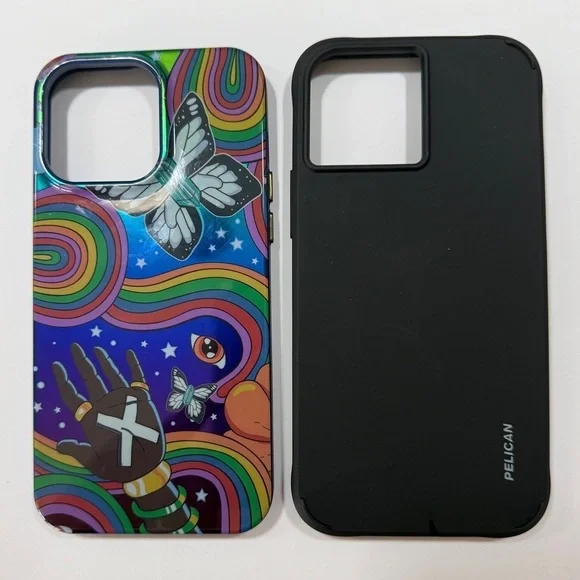Set of 2 iPhone 15 Pro Max Cases Rainbow Foil Look and Black. Pride !