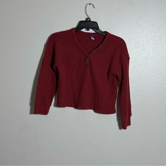 Old Navy Kids Girl waffle-knit Henley sweater Burgundy/maroon‎ Size M(8)