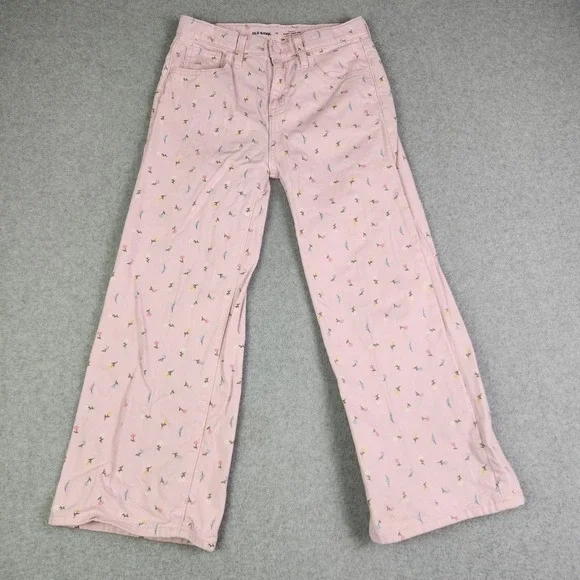 Old‎ Navy Baggy Jeans Girls 12 Pink Floral Built-In Tough Y2K High Rise Wide Leg