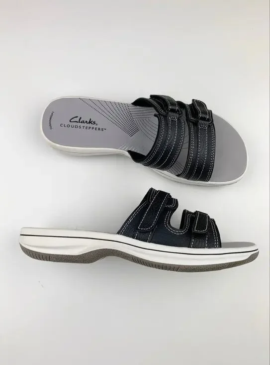 Clarks Cloudsteppers Breeze Piper Sandals Black Comfort Slip On Slides Women's 7