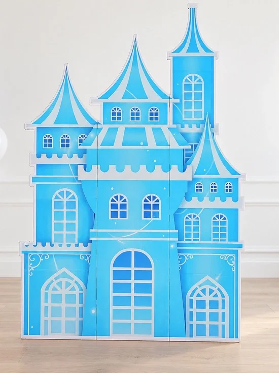 EARTHSON 5.2 Ft Blue Ice Princess Cardboard Castle Party Backdrop New