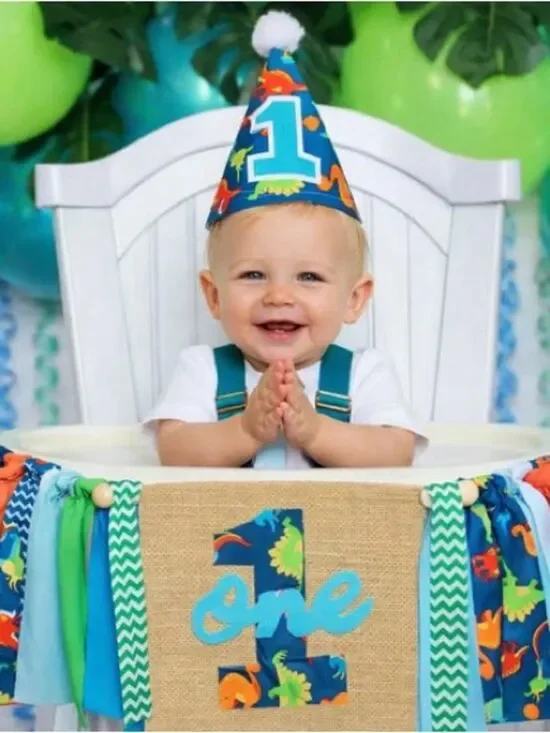 First Birthday Burlap Party Banner and Balloons