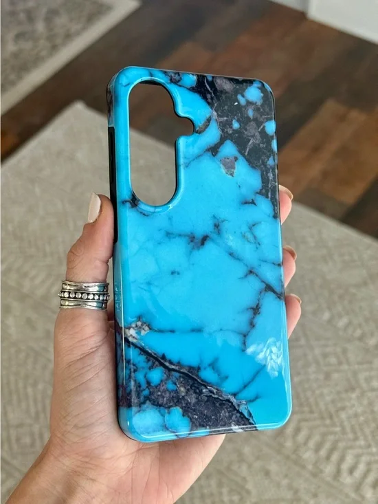 Turquoise Marble Print Protective Phone Case for Galaxy S26 with MagSafe Magnet