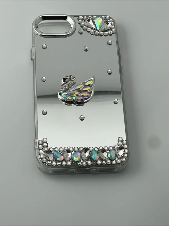 Swan Crystal Mirror Phone Case - Silver Accent 7/8 SE 2020