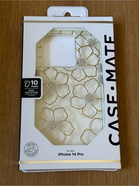 New CASE-MATE iPhone 14 PRO Floral Protective Case Gold Silver flower