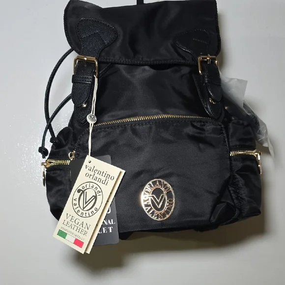 Valentino Orlandi Black Vegan Leather Backpack - Compact Women's Bag