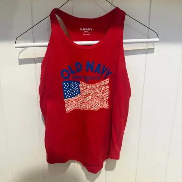 Old Navy Tank Top Kids Size S (6-7) Red American Flag States Graphic