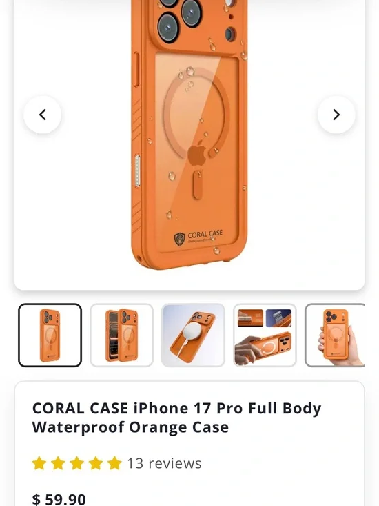 Coral Case Orange Waterproof Full-Body Case for iPhone 17 Pro