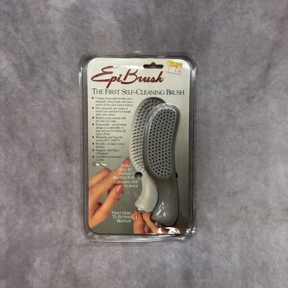 EpiBrush Self-Cleaning Hair Brush Womens OS Grey Retractable Bristle C4000 NIB
