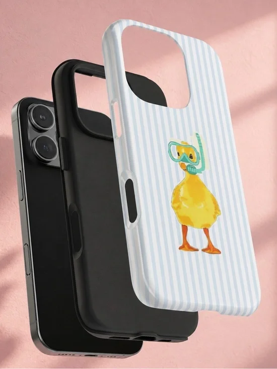 Snorkeling Duck Blue Striped Preppy Quirky Aesthetic Tough Phone Case