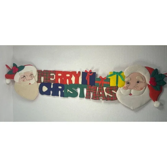 Vintage Merry Christmas Santa 3D Sign Letters Fabric Wall Hanging Decor 34
