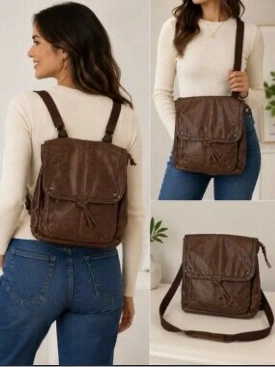 The Sak Ventura Brown Genuine Leather Convertible Backpack Shoulder Bag