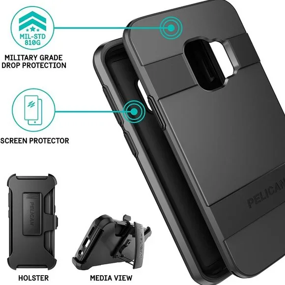 Galaxy S9 Case Pelican Voyager Military Grade Screen Protector and Holster Black