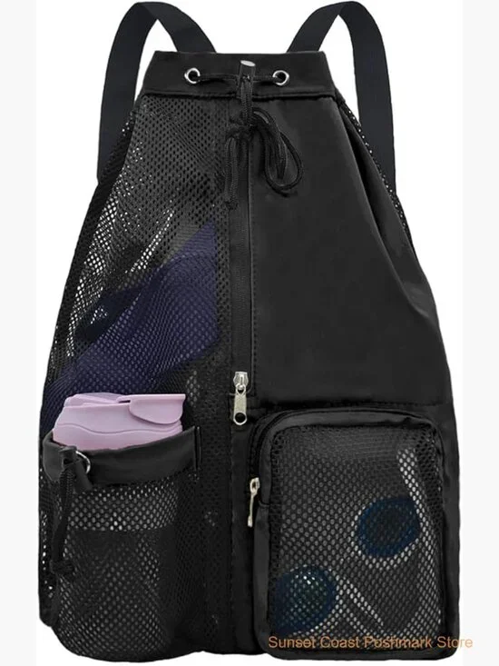 Mesh Drawstring Backpack with Wet Pocket Waterproof Swimming Bag