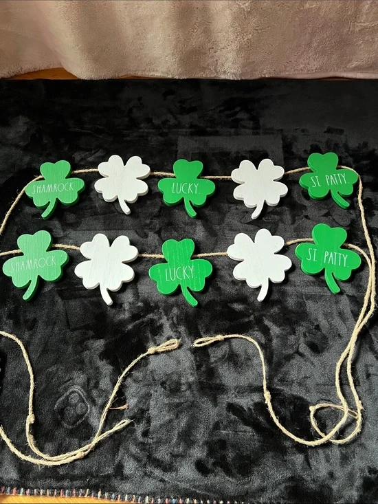 Rae Dunn Green and White Shamrock Garland