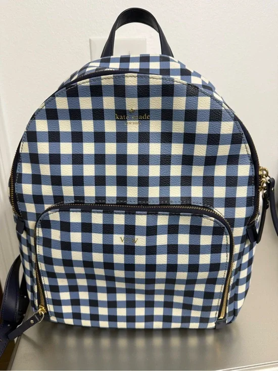 kate spade navy and white gingham backpack