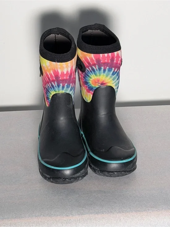 Bogs Kids Black Rain & Tie-Dye Cuff Boots
