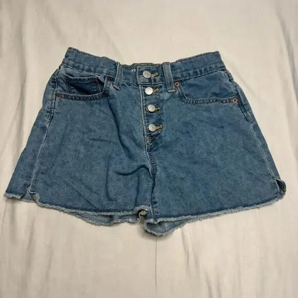 Old Navy Light Wash High Rise Button Fly Denim Shorts Size 12 | Raw Hem