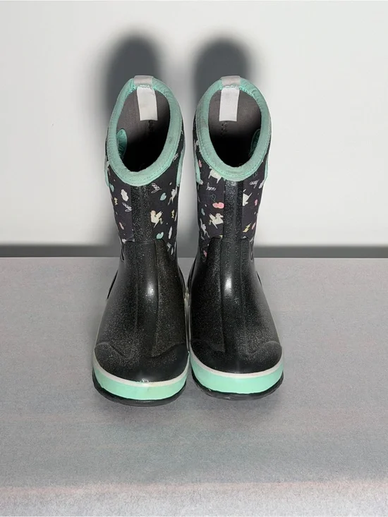 Bogs Kids Black & Mint Patterned Waterproof Rain Boots