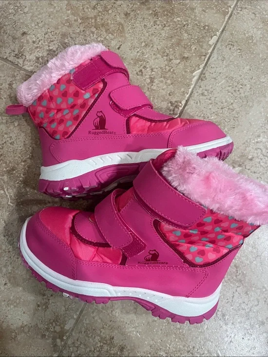 Rugged Bear Kids' Pink Velcro Insulated Snow Boots with Hearts