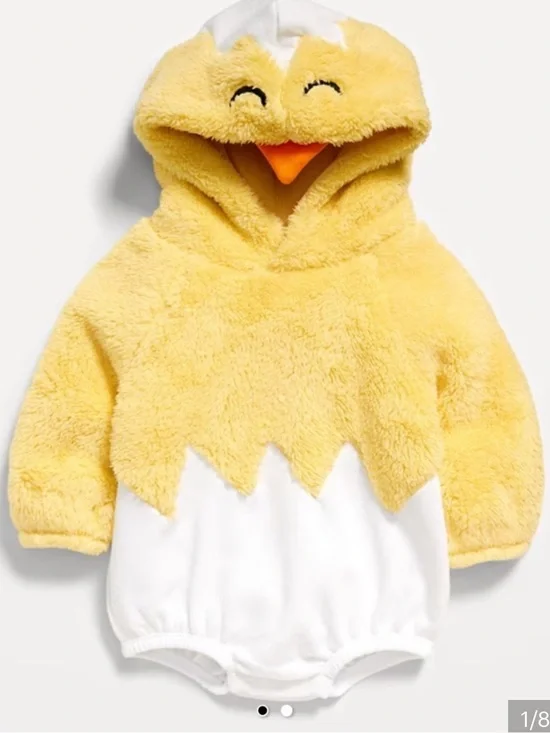 NWOT Old Navy Baby Chicken Halloween Costume Yellow Chick Hooded Fuzzy Romper