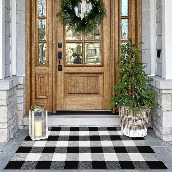 Buffalo Plaid Area Rugs‎ 27.5x4.3 Inches Black and White Checkered Rug Washable