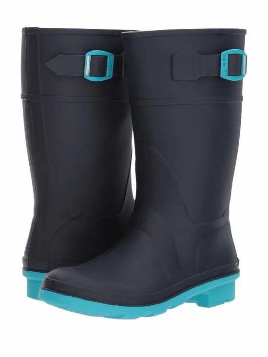 Kamik Kids Black Rain Boots with Turquoise Accents