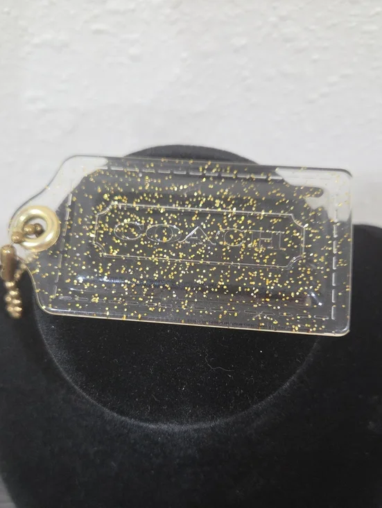 Coach Clear Glitter Hang Tag Charm with Gold Speckles XL 3.5