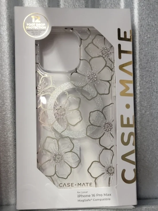 Case-Mate Clear Floral Gems Glitter iPhone 16 Pro Max Case - White & Silver