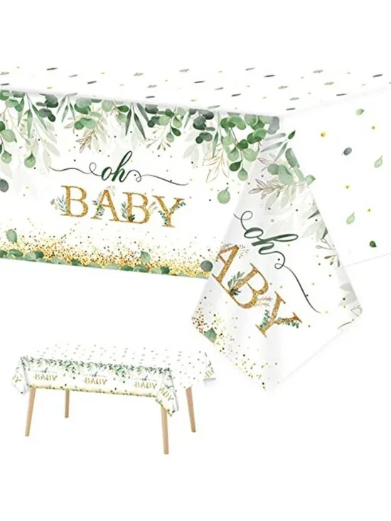 Sage Green Baby Shower Tablecloth Eucalyptus Disposable Party Table Cover