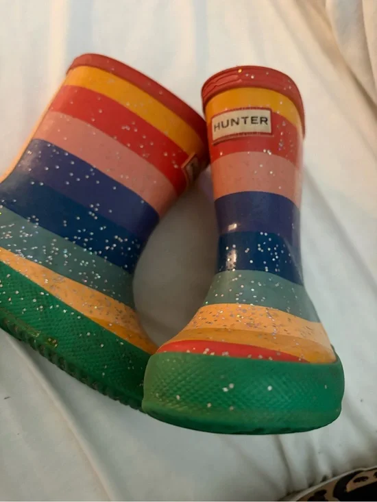 Hunter Kids Rainbow Stripe Rain Boots with Glitter