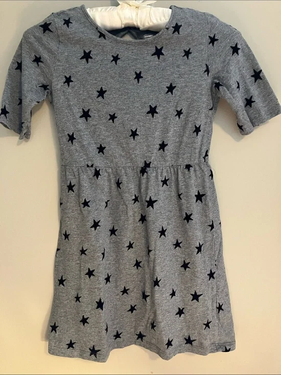 Girls' Gray Star-Print Casual Dress
