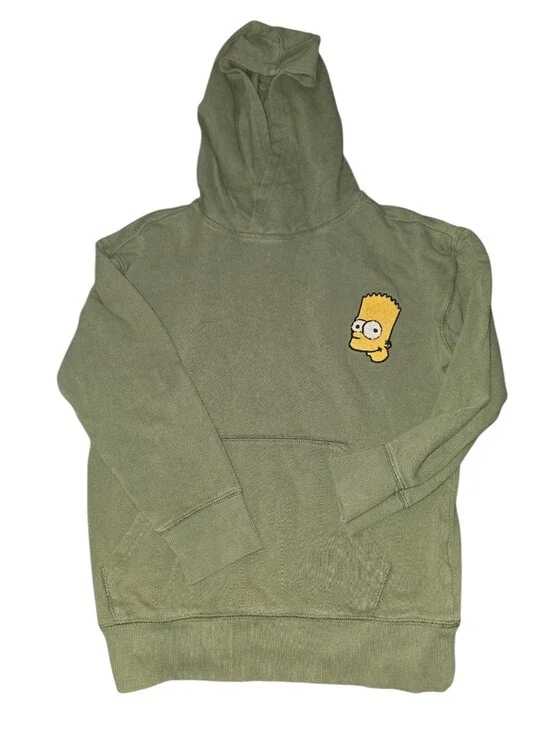 9/8/8. Old Navy Olive Green Boys & Gitls Unisex Hoodie with Bart Simpson Patch