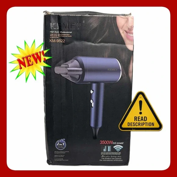 KEMEY KM-9822 Professional Hair Dryer 3500W Blue EU Plug 220V New Box 9822 wind