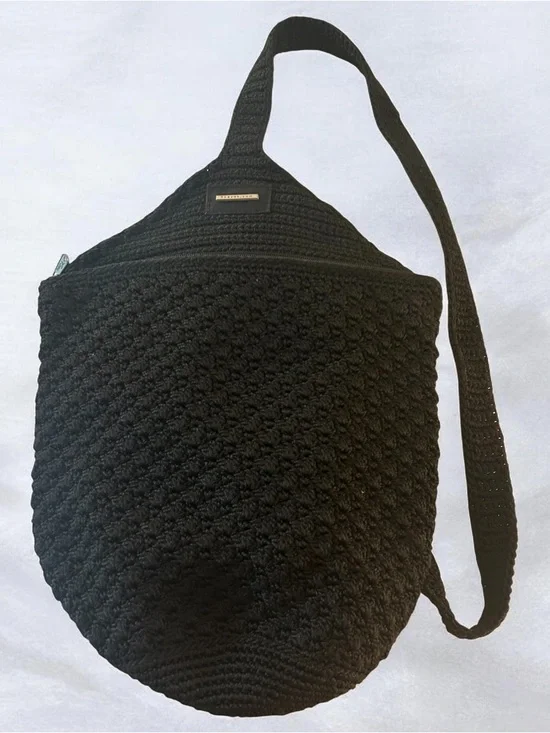 Vintage The Sak Black Crochet One Shoulder Sling Backpack-1990’s
